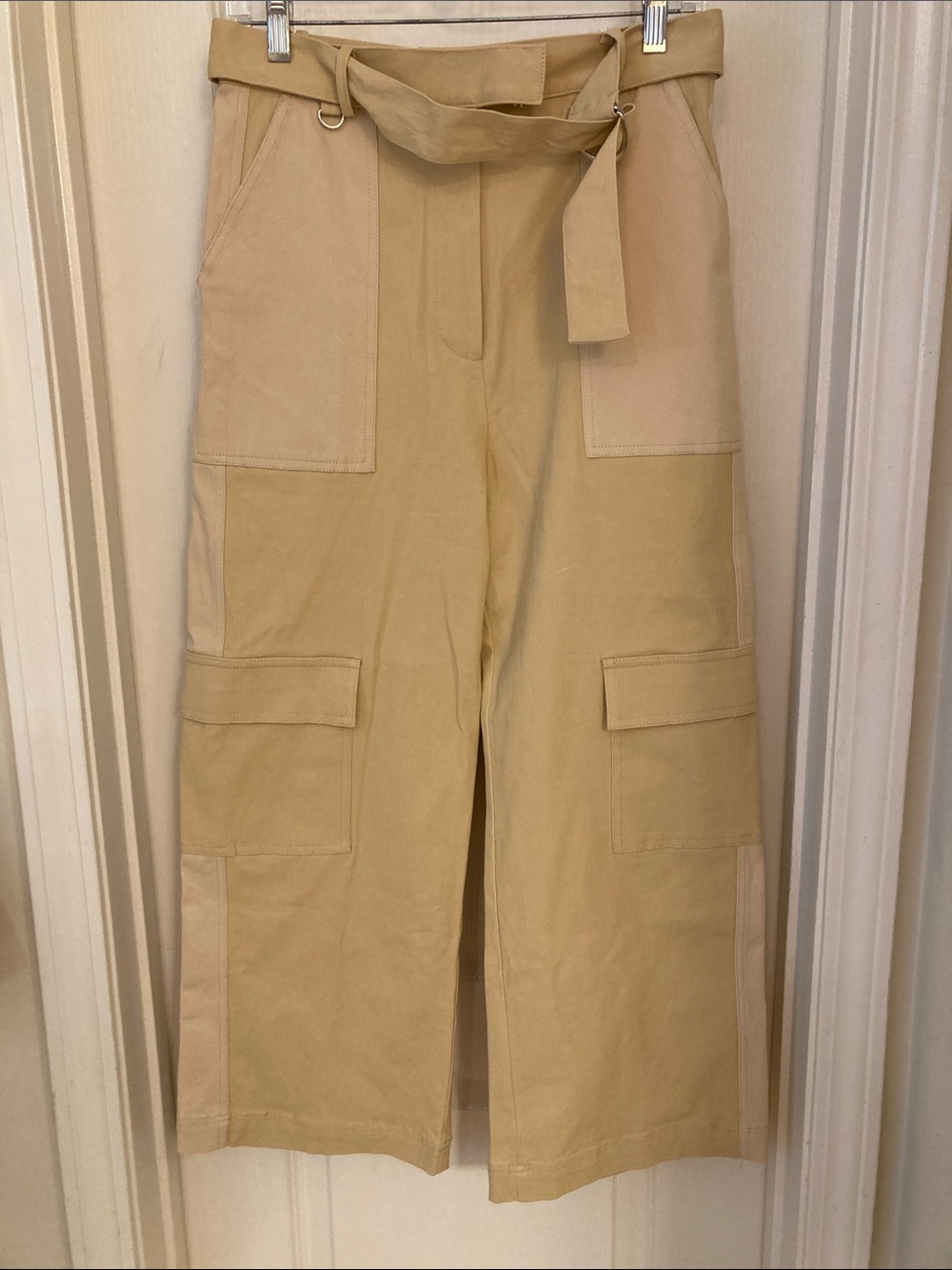 Belted Wide-Leg Cargo Pants in Khaki